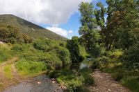 Río Estena aguas arriba del puente, camino de las Fuentes. Al fondo, la sierra de Majalaburra. Río Estena aguas arriba del puente, camino de las Fuentes. Al fondo, la sierra de Majalaburra.