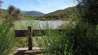 Mirador hacia el embalse en el centro de la presa de Los Reales.